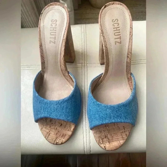 SCHUTZ  Woman’s Kaycee Denim Heels NWOT Size 7.5 B - Picture 3 of 8